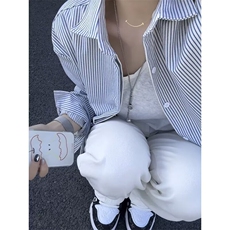 竖条纹松弛感长袖衬衫男女春秋季休闲美式复古衬衣外套CS11，男装衬衫，星座208-5