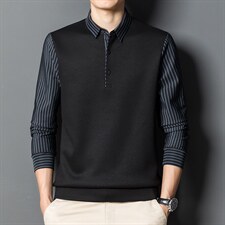长袖t恤男纯色卫衣春秋季polo衫中年潮流假两件上衣服2023新款，男装卫衣，电商B212（原钱塘6029）
