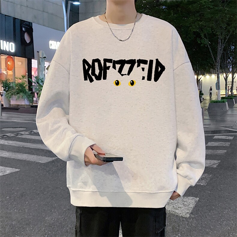 W575P35加绒P45港风套头宽松圆领春秋季卫衣男无帽外套长袖打底，男装T恤，星座304A-1