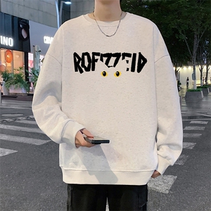 W575P35加绒P45港风套头宽松圆领春秋季卫衣男无帽外套长袖打底，男装T恤，星座304A-1