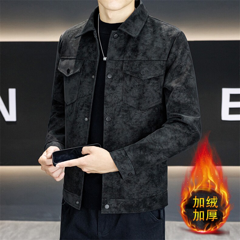 加绒款皮衣外套复古百搭宽松机车服pu皮夹克JK2566常规P78加绒P88，男装夹克，星座301B-1