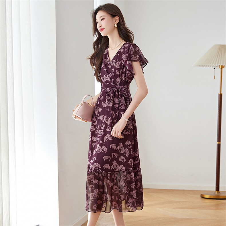 （现货）优雅气质印花连衣裙2025夏季新款碎花收腰显瘦A字裙,女装连衣裙,恋慕依尚