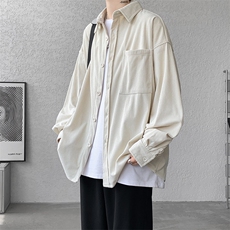 8XL-M灯芯绒衬衫特大码复古秋冬翻领长袖上衣纯色外套CS9001/P58，男装衬衫，电商B238