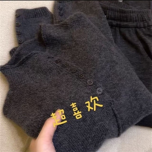 羊毛衫女极简风高领针织开衫女秋冬宽松大码毛衣外套短款上衣图片
