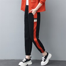 时尚拼接撞色休闲裤女宽松显瘦运动卫裤，女装休闲裤，依恋蒂丝