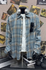 B221！美式ins高街暗黑小众毛边格子衬衫SY2320-P65控88，男装衬衫，电商B221