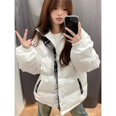 潮美式磨毛格子拼接羽绒棉服冬季加厚保暖情侣外套，男装棉衣，星座506A