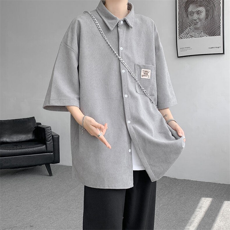 短袖衬衫男士夏季新款港风宽松大码灯芯绒衬衣CS005-P35，男装衬衫，星座214-3
