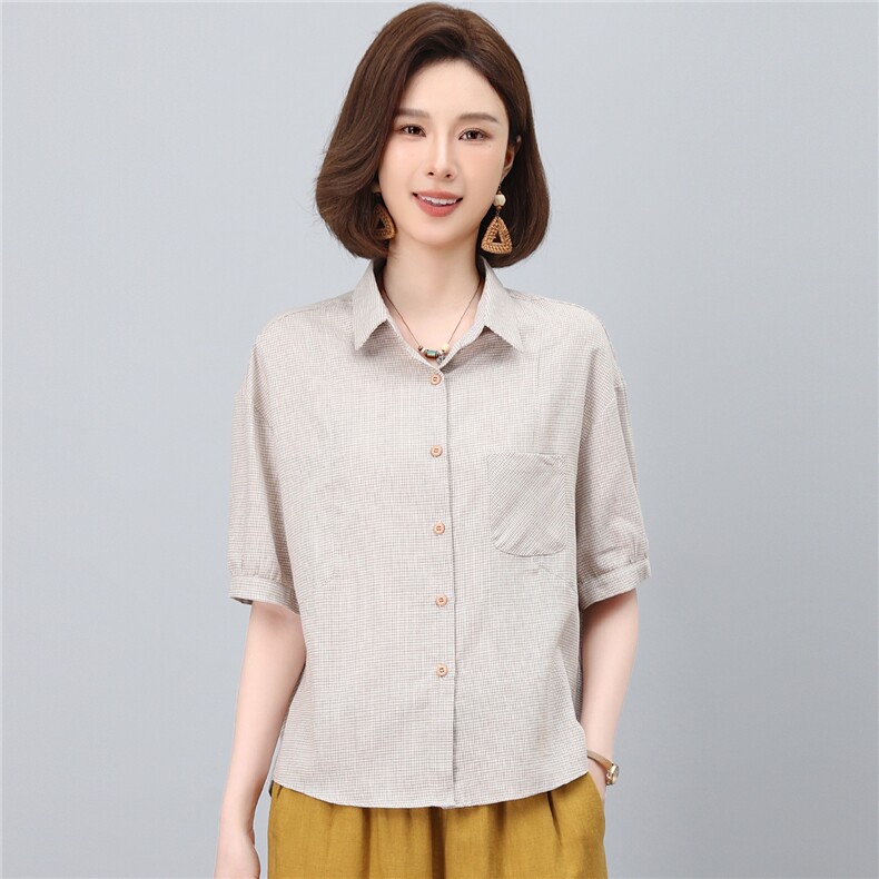 2026夏秋季时尚简约大方气质优雅显瘦休闲潮流千鸟格上衣,女装衬衫,独衣靓