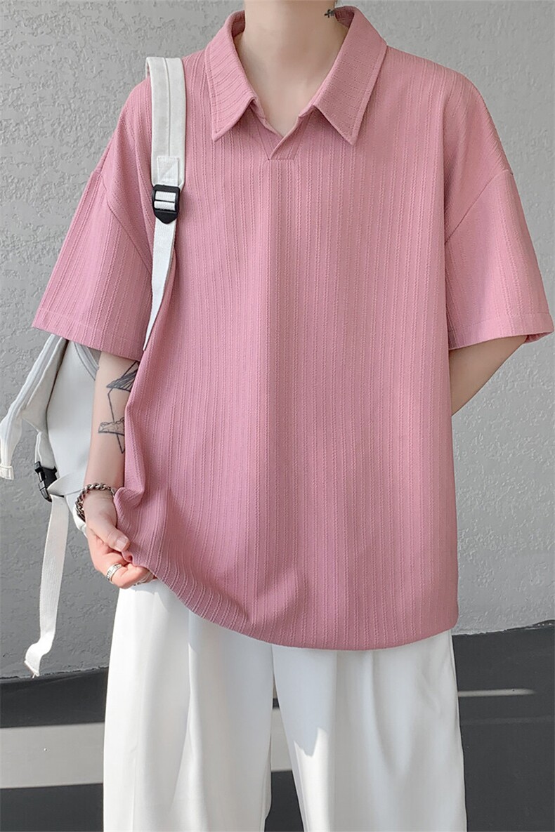夏季新款男士冰丝肌理感短袖T恤翻领半袖T8110-P32,男装T恤,星座214-3