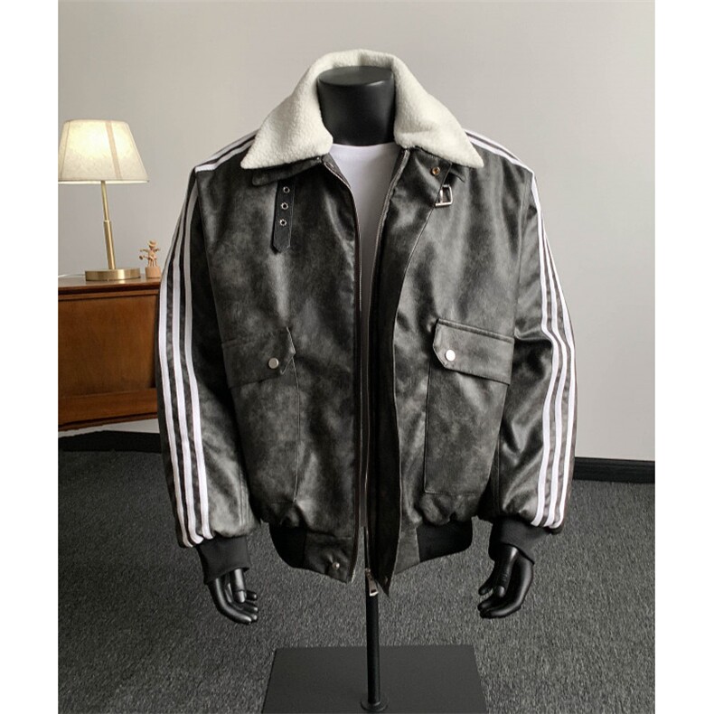 假模档口自拍图高品质冬季可拆卸毛领PU皮棉衣KD188-P145，男装棉衣，电商A466