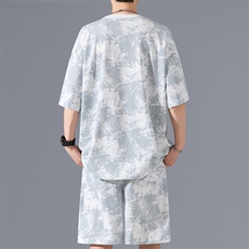 2025夏季新款无影墙大码冰丝印花短袖套装M-5XHQ25575-特P50，男装休闲套装，电商A022