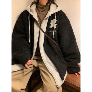 冬装假两件羊羔毛棉衣加厚棉服绣花外套 A071-099-P125图片