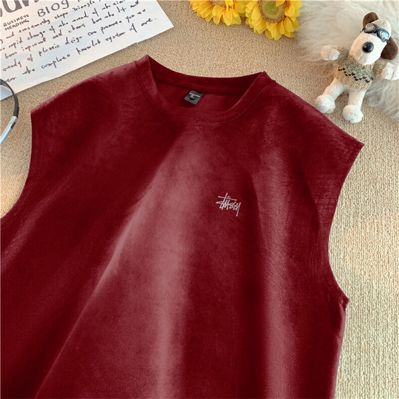 可设48小时发货支持抖音得物来样二开240克重磅美式麂皮绒背心t恤，男装背心/马甲，电商A486-1