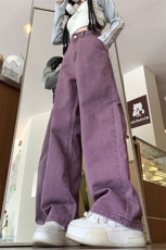 2024年新款港风美式高街ins潮牌高腰阔腿直筒牛仔裤男ZK3662-P42，男装牛仔裤，星座313A(原308A-2)