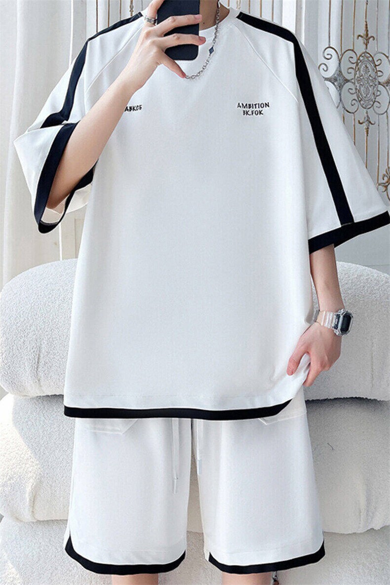 2025夏季新款旋律风车大码冰丝短袖套装M-5XHQ24604-P75,男装休闲套装,电商A022