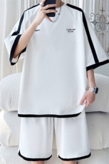 2025夏季新款旋律风车大码冰丝短袖套装M-5XHQ24604-P75，男装休闲套装，电商A022