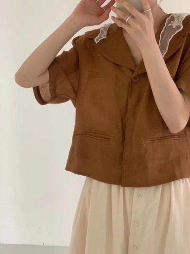 2021夏季新款麻料短袖衬衫韩版现货，女装衬衫，雨木其