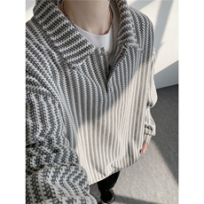 美式复古雪尼尔polo领卫衣大码设计重磅翻领外套LW609特P45加绒55，女装短外套，电商B215