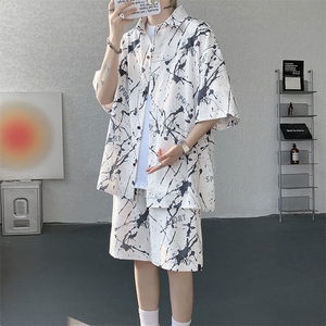 TZ1149-特48 控88 多色海滩冰丝凉感大码套装衬衫速干运动两件套图片