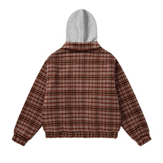 美式复古毛呢条纹假两件连帽夹棉外套秋冬男女款201-2A768P148，女装短外套，星座201-2