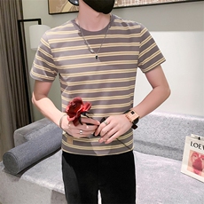 夏装小伙圆领条纹痞帅体恤男休闲上衣男士T301A-1/T38/P45，男装T恤，星座301A-1