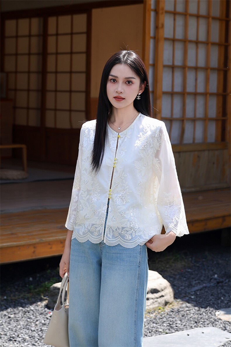 天丝短外套女2025夏装新款刺绣洋气高级感防晒衣九分袖小衫,女装短外套,2C091