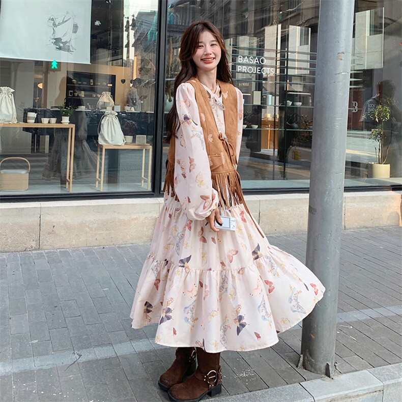 现货-春季新款蝴蝶印花两件套裙203-6021-P175-K248，女装套装/套裙，浙宝203