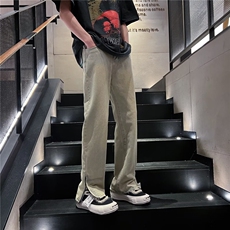 美式黄泥色牛仔裤男春秋修身直筒痞帅裤子高街vibe潮牌QH430-P45，男装牛仔裤，星座1008