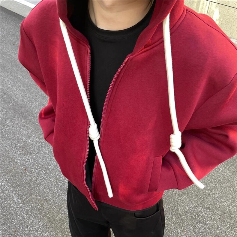 1506/QF010/P52手工编绳纯色连帽卫衣外套新款宽松帽衫连帽开衫,女装短外套,星座1506