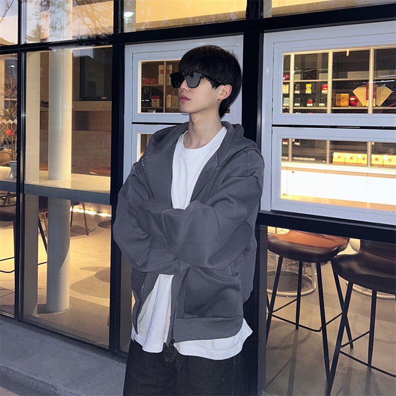 抖音得物高品质二开25秋冬美式重磅宽松结构设计连帽卫衣外套W78,男装卫衣,电商A486