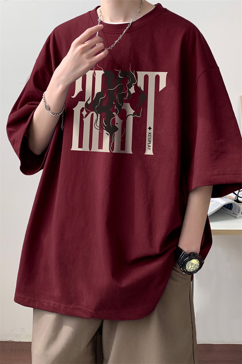 XT5117-TP25控价38印花宽松短袖T恤男简约个性青少年港风上衣,男装T恤,电商A102-1