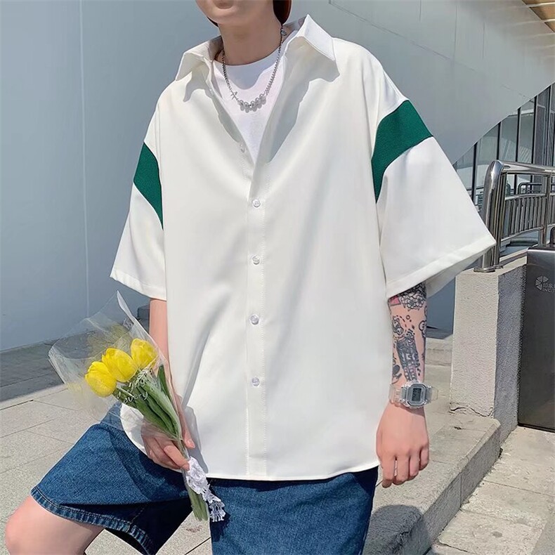 潮牌港风高级感冰丝五分袖衬衣短袖男小众宽松bf衬衫CS57,男装衬衫,星座1116A-1（原606A）