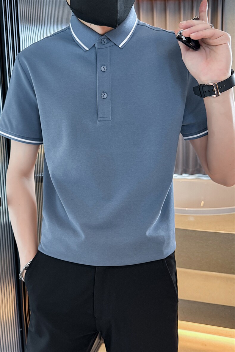 2025夏季7A抑菌主推撞色领常年短袖T恤翻领Polo衫D342-2258特P42,男装T恤,电商D342