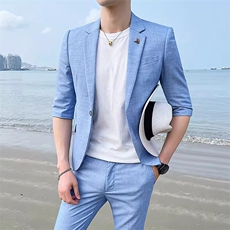 纯色夏季薄款中袖西装套装男装西服套装W2101，男装西服，星座1012
