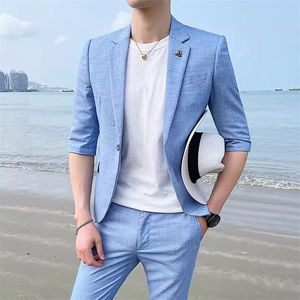 纯色夏季薄款中袖西装套装男装西服套装W2101图片