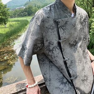 新款2新中式风4夏季竹叶提花短袖上衣CS35-P65控88图片