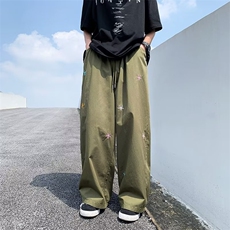 休闲裤男印花潮流长裤运动裤夏季新款原宿刺绣小花阔腿裤K269P38，男装休闲裤，星座1116-2