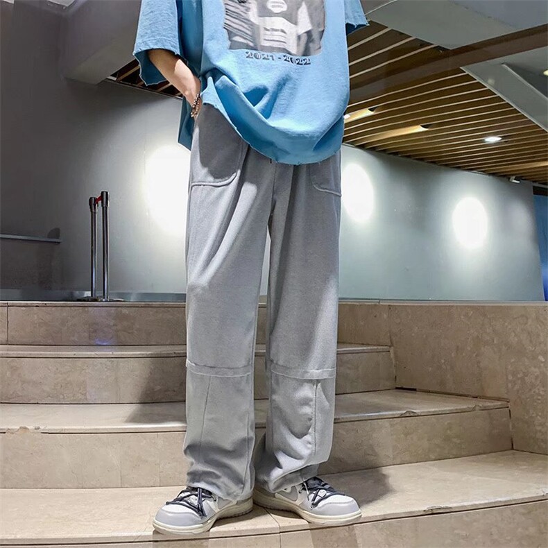 港风直筒休闲裤男夏季潮流宽松百搭长裤可抽绳束脚裤 K3264-P30图片