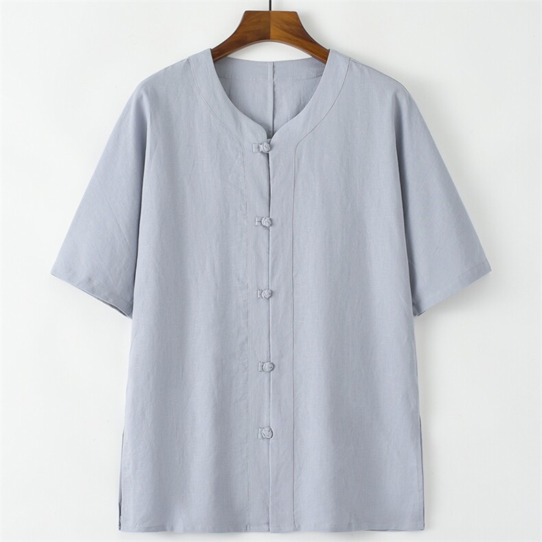 风男装亚麻短袖唐装男上衣夏季中老年男士中式复古汉服爸爸装，男装民族服装，电商B212（原钱塘6029）