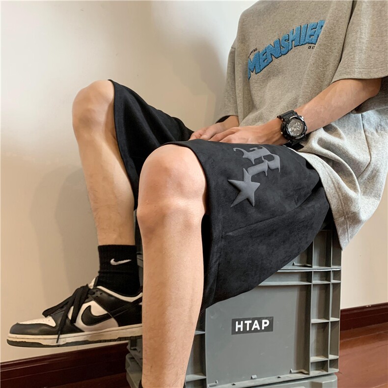 2026春夏新款麂皮绒发泡印花短裤XZ604-DK501-P35控48,男装牛仔裤,星座604