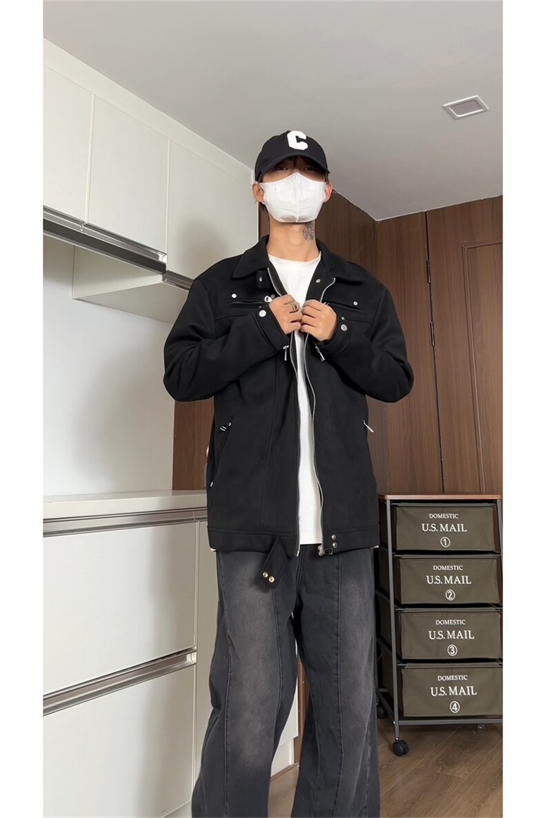 麂皮绒拉链款夹克外套休闲高街百搭潮款外套A061-AJ00361-P100,男装夹克,电商A061