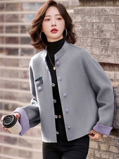 双面羊绒大衣短款2026新款秋冬黑红新中式双面呢子妈妈毛呢短外套，女装双面呢大衣，衣之秀