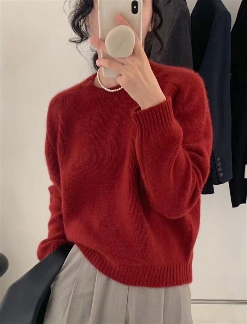 春秋韩版羊毛衫女套头圆领短款宽松百搭打底衫毛衣,女装羊毛衫,恩泰羊绒