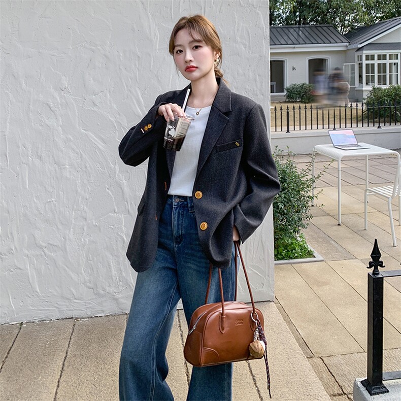 高级感黑色西装外套女2025春季新款韩版宽松休闲气质通勤西服爆款,女装套装/套裙,浙宝069
