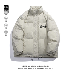 白鸭绒白底22冬季潮流时尚简约字母印花立领羽绒服YR190P195控258，男装羽绒服，电商A247-1