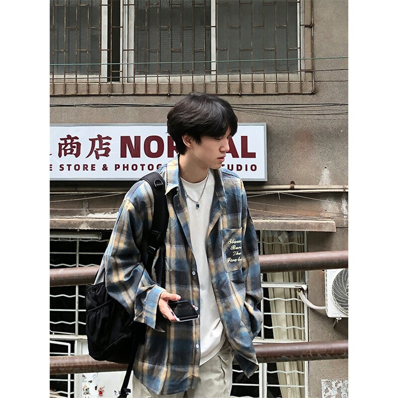 特P35无差价新款百搭长袖时尚春秋格子衬衫-HS2135港风街头,男装衬衫,电商A003