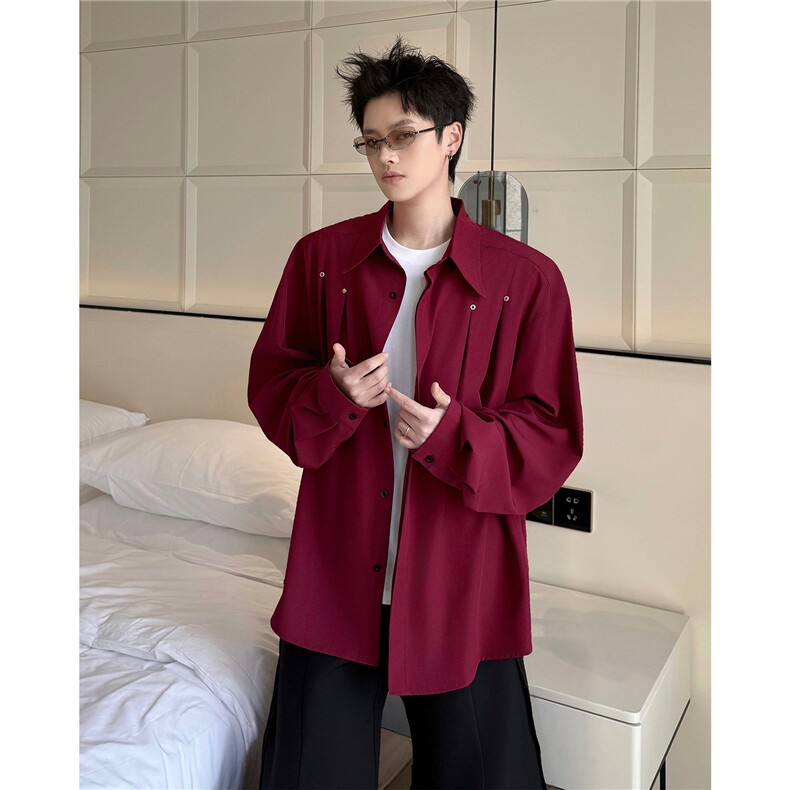 春秋男士衬衫外套韩版休闲长袖衬衫打底西装领铆钉装饰衬衫P42,男装T恤,电商B319