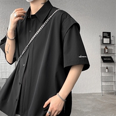 8XL-M假两件垂感冰丝短袖衬衫大码夏季凉感小众设计衬衣DC5003P55，男装衬衫，电商B238