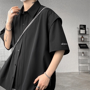 8XL-M假两件垂感冰丝短袖衬衫大码夏季凉感小众设计衬衣DC5003P55图片